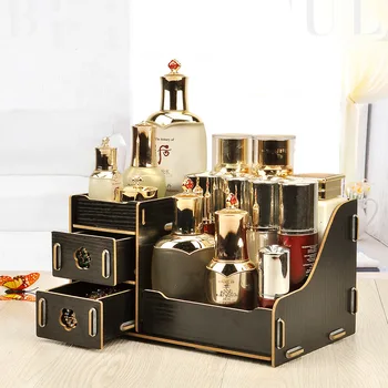 

Drawer Type Large Capacity Shelf Make Up Organizer Box Cosmetics DIY Multifunctional Wooden Storage Box For Jewelry Home