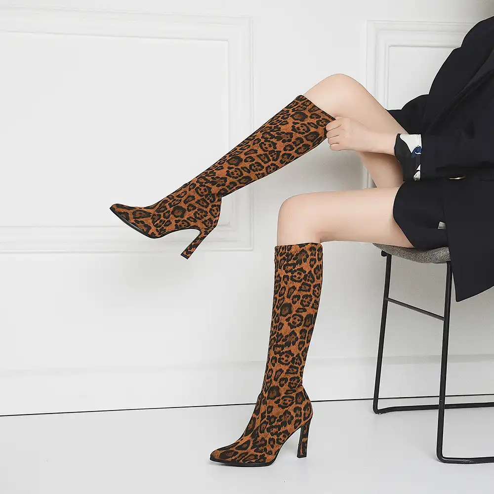 black boots leopard heel