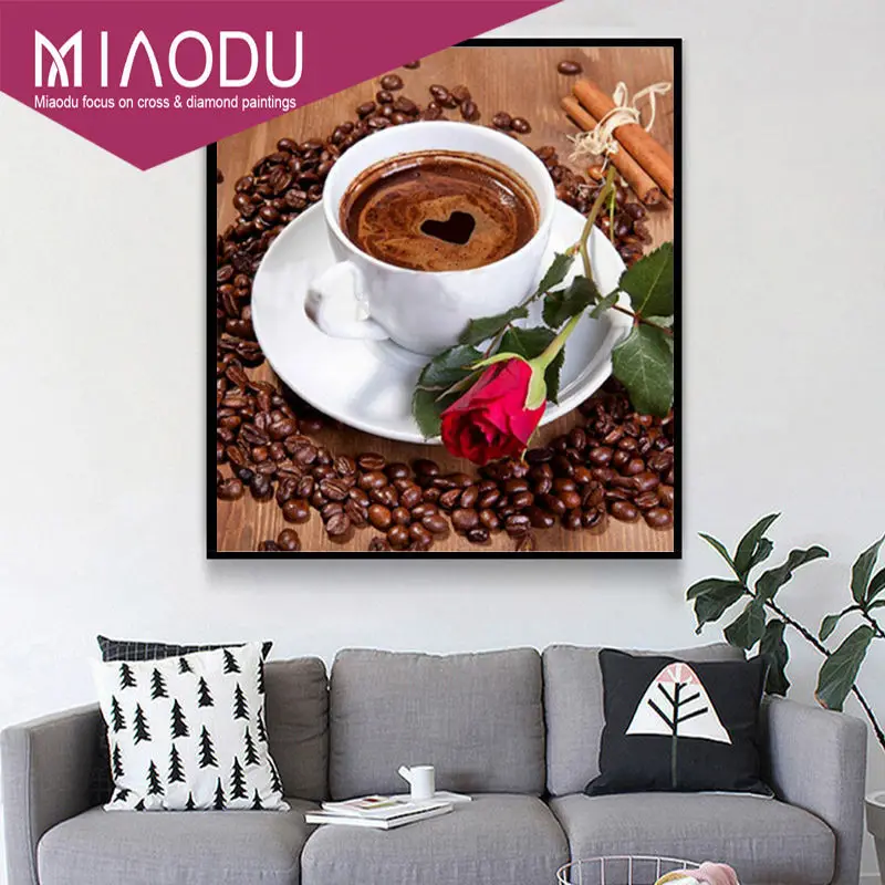 Miaodu Diy Алмазная картина кофейная роза украшение для дома 5d алмазная вышивка рукоделие Алмазная мозаика кухонные наклейки на стену