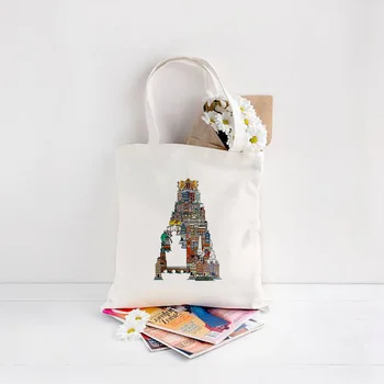 

Handbag European City Creative Letter Design Canvas Tote Bag Daily Use Eco Reusable Recycle Foldable Cotton Shopping Bags A-T