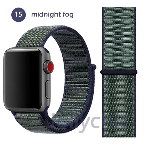 Нейлоновая Мягкая дышащая повязка для Apple Watch Series 4 3/2/1 полосы 38 мм 42 ММ сменная Спортивная петля для iwatch 4 3 2 1 40 мм 44 мм - Цвет ремешка: midnight fog