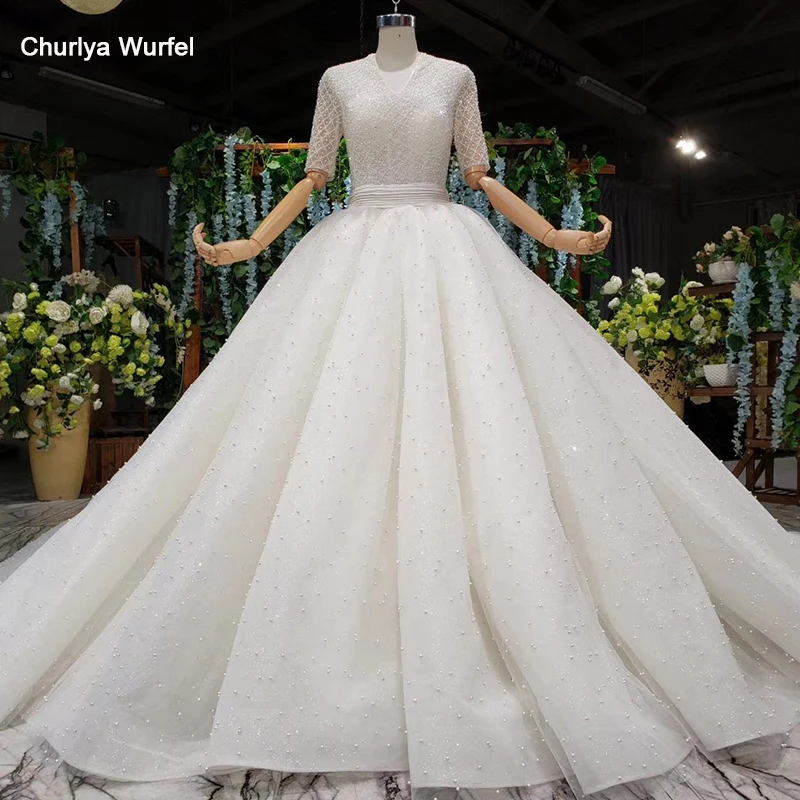 HTL974 винтажное бальное платье, свадебное платье с рукавом, кружево, бисер, блестки, v-образный вырез, роскошное свадебное платье, открытая спина, robe de mariage