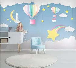Пользовательские обои 3d мультфильм детская комната воздушный шар звезды луна белые облака ТВ фон Настенная роспись 3d обои