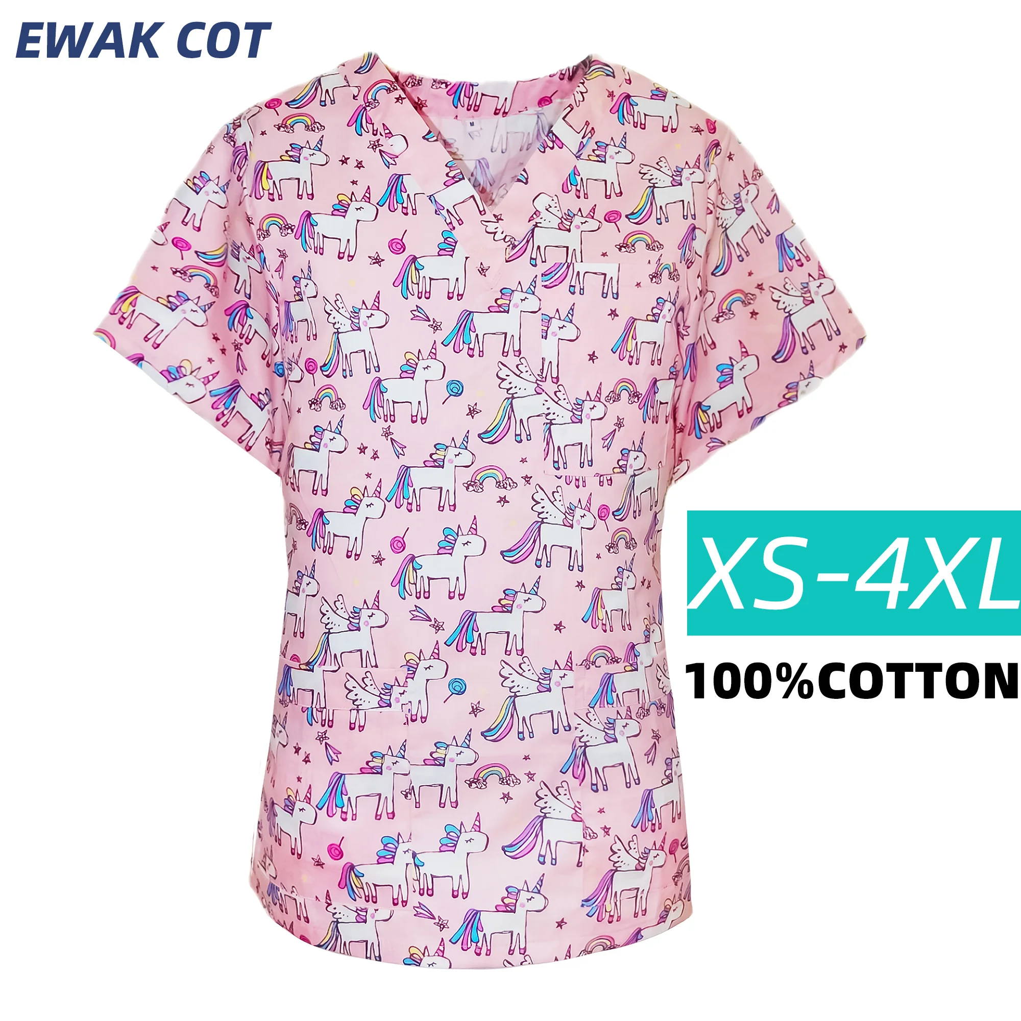 Fashion Christmas Scrubs Tops Clinical Uniforms 3 Pocket Short Sleeve V-neck Tops Nurse Uniform T-shirts Medical Scrubs Blouse