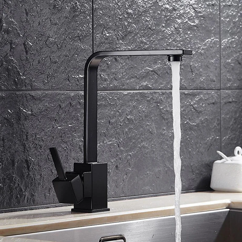Kitchen Faucets Black Quartz Brass Sink Water Faucet 360 Rotate Swivel Mixer Single Holder Hole Taps | Обустройство дома