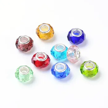 

100 Pcs Handmade Glass European Beads Large Hole Beads Silver Color Brass Core
