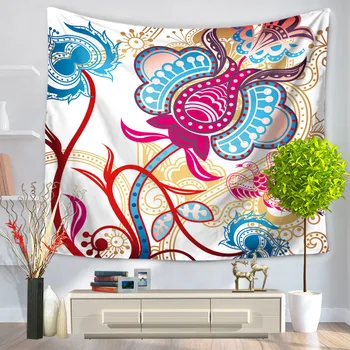 

Artistic Flower Bird Pattern Tapestry Rectangle Bedspread Geometric Tapestry Wall Hanging Carpet Home Decorative Tapestry