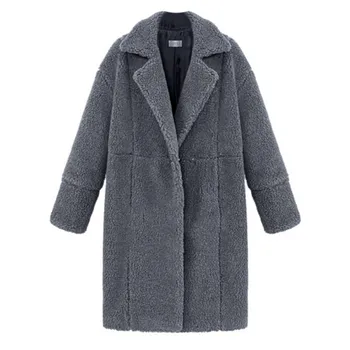 

Women's Fashion Loose Winter Solid Color Jackets Lapel Casual Long Sleeve Warm Cashmere Wool Coat