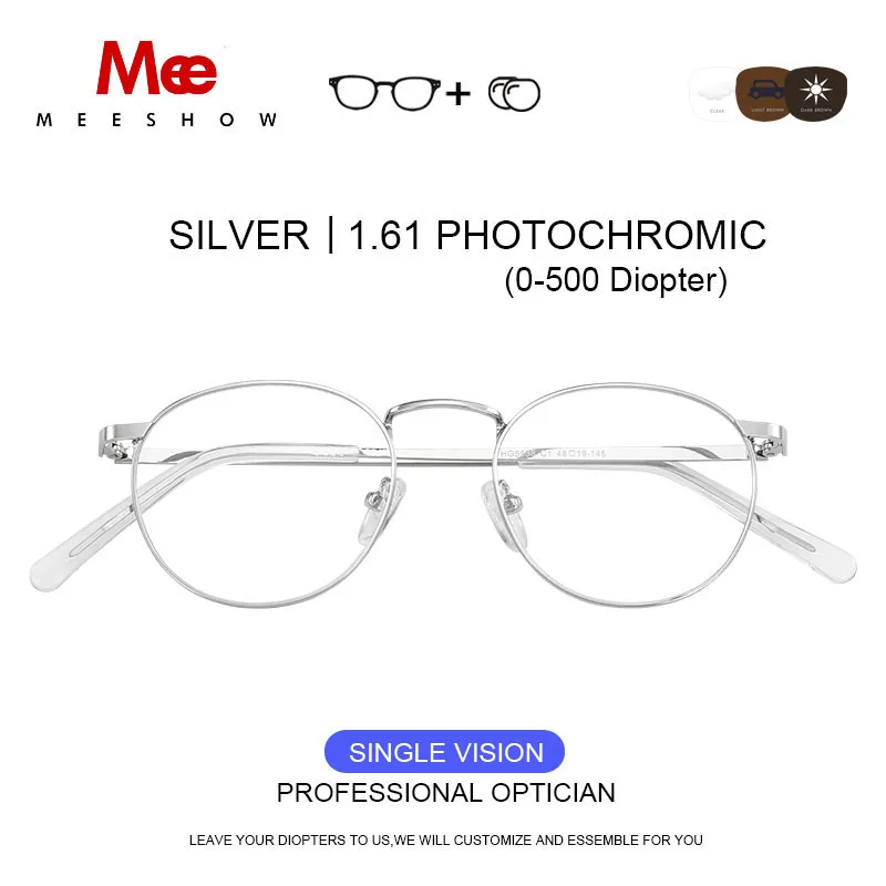 MEESHOW titanium alloy glasses frame Women Vintage Round Prescription Eyeglasses Retro myopia spectacle frame Eyewear 8916 - Цвет оправы: sliver1.61photogray