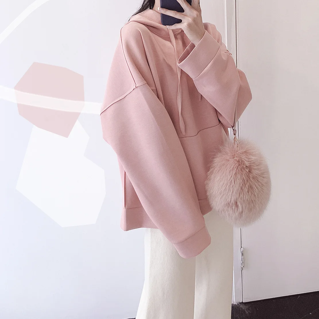 

2019 Autumn New Women's Clothing Solid Color Three-dimensional Cut Air Sensitive Cap Sweatshirt Women Age-reducing Clothing