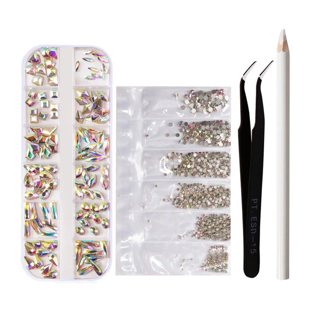 AB Nail Art Rhinestones Kit Flatback & Charms Flat Back Glitters Tips Decorations Jewelry Making Gemstones for Jewelry Makeup