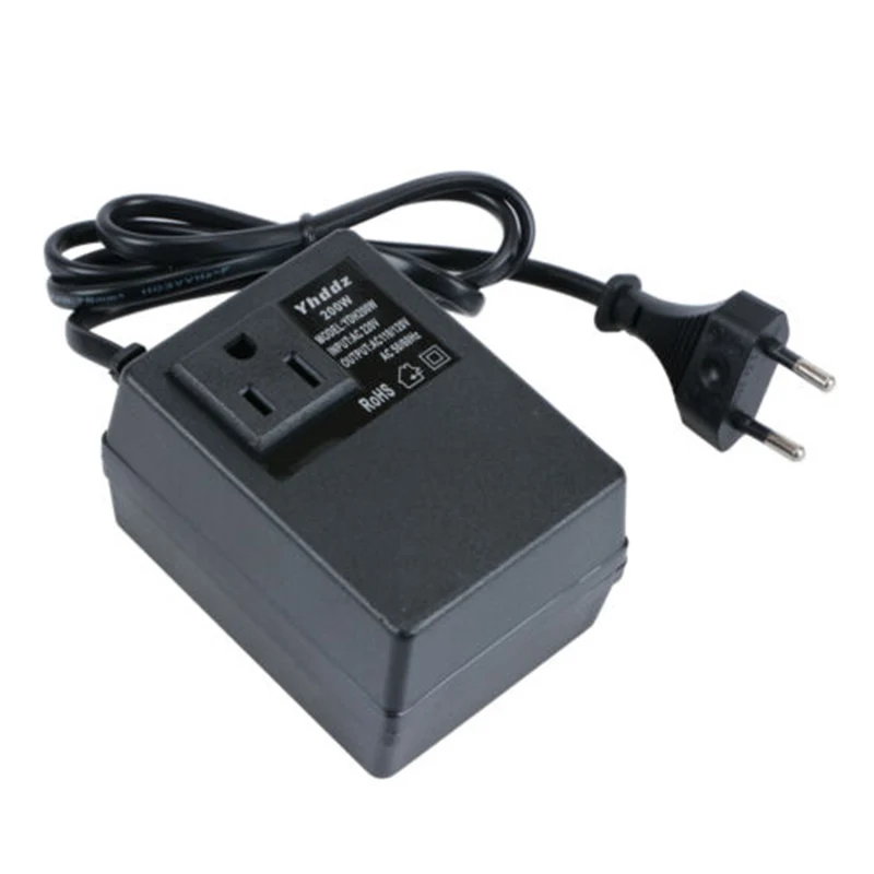 

AC220-110V Plastics EU Plug Transformer 200W Power Socket Plug Travel Charger Adapter AC 50Hz Black Converter