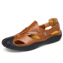 Мужские сандалии кожаные пляжные сандалии Брендовые мужские повседневные туфли натуральный спилок, кожа кроссовки мужские шлепанцы Летняя мужская обувь