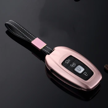 

4 Buttons Aluminum Alloy+Leather Car Smart Key Case Protective Key Skin Shell Fob Holder For Lincoln 2017 MKC MKX MKZ