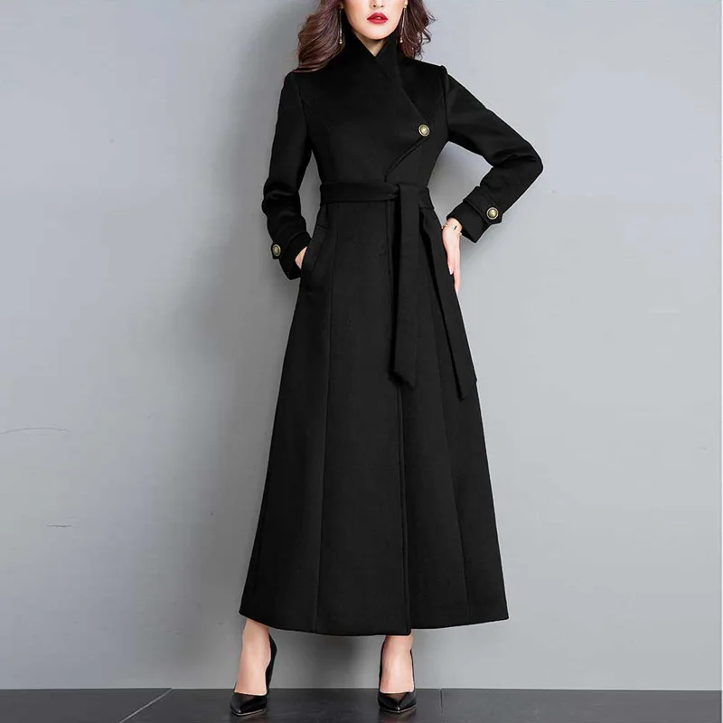 Женское зимнее пальто, Осеннее и зимнее новое классическое серое кружевное шерстяное пальто большого размера, тонкое длинное шерстяное пальто для женщин