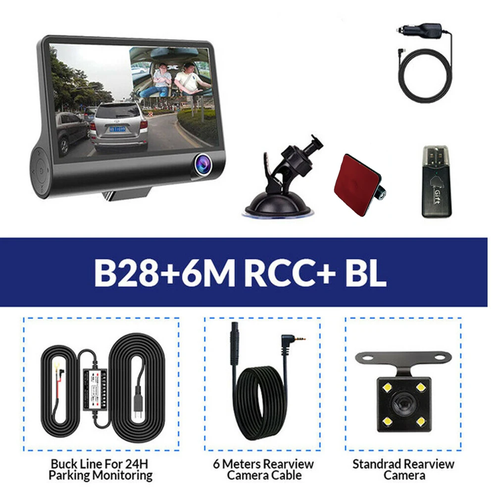 B28-6M RCC-BL Автомобильный видеорегистратор Knight с 3 объективами s 4,0 дюйма, видеорегистратор с двумя объективами заднего вида, видеорегистратор - Цвет: B28-6M RCC-BL