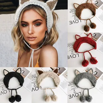 

Knit Wool Crochet Earflap Winter Autumn Warm Plush Ear Muffs Cute INS Fashion