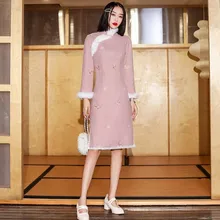 

2021NEW 2021 new winter Chinese style quilted thickened retro slim slimming young woolen jacquard embroidery improved cheongsam