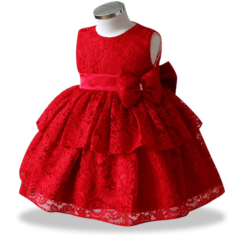 Кружевное платье-пачка принцессы с большим бантом для маленьких девочек свадебное платье для маленьких девочек Детские праздничные платья для детей 1 года, день рождения