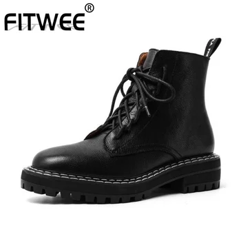 

FITWEE Hot Sale Genuine Leather Women Ankle Boots Punk Flats Daily Leisure Short Boots Black Sexy Shoes Footwear Size 34-40