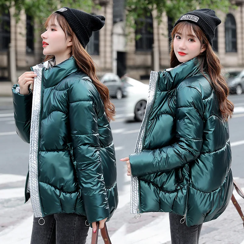 Winter Parkas Harajuku Black Cropped Reflective Short Jackets for Women Clothing Basic Zipped Sleeves Warm Bomber Windbreaker