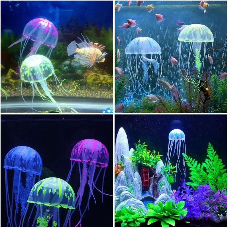 5.5" Glowing Effect Aquarium Artificial Jellyfish Ornament Fish Tank Decoration 