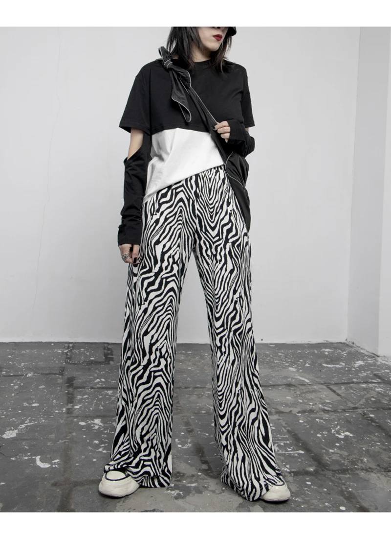 [EAM] High Elastic Waist Zebra Pattern Long Wide Leg Trousers New Loose Fit Pants Women Fashion Tide Spring Autumn 2020 1Z932