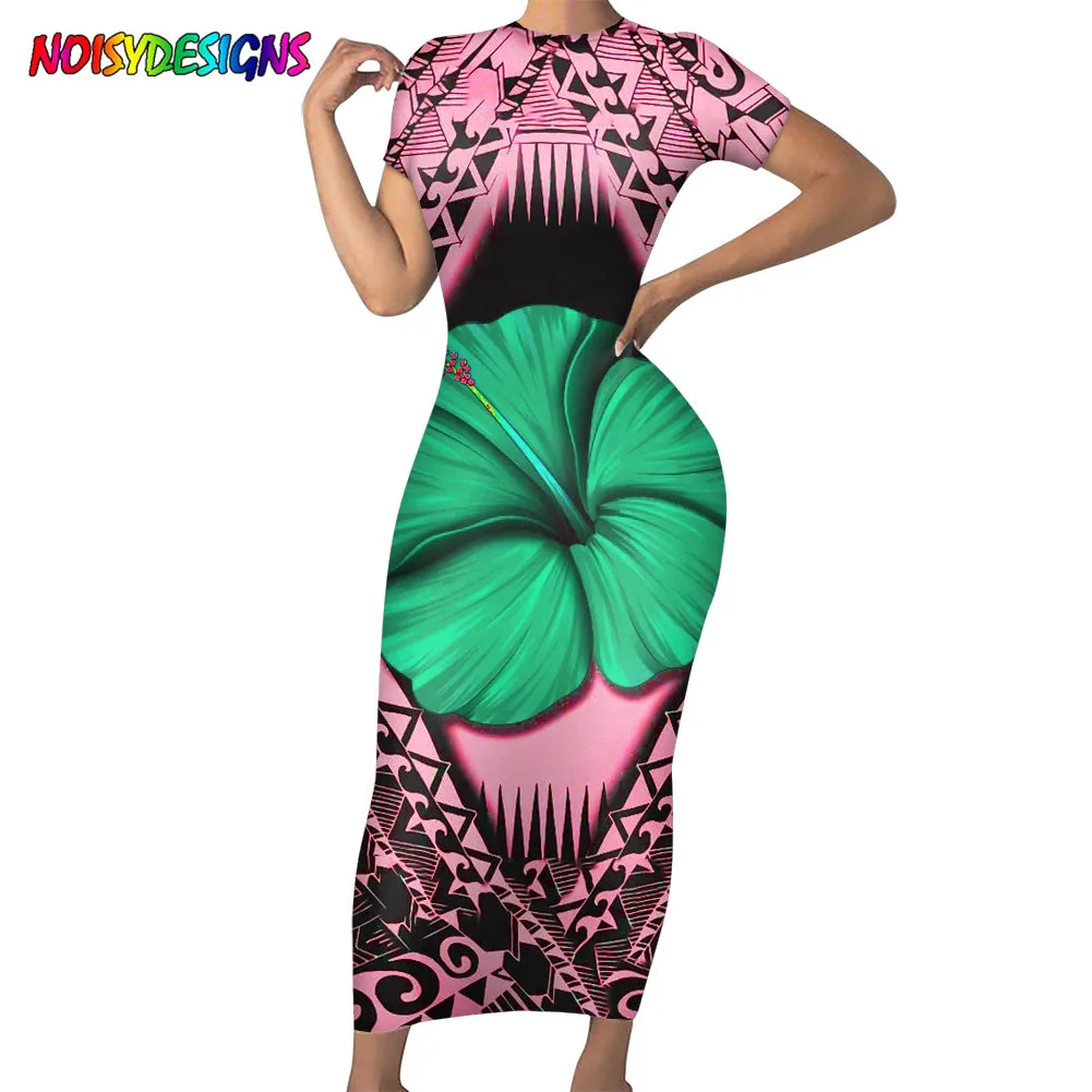 

NOISYDESIGNS Womens Dresses New Arrival Bodycon Samoan Hibiscus Polynesian Tribal Brand Designer Ladies Pencil Dress Vestios