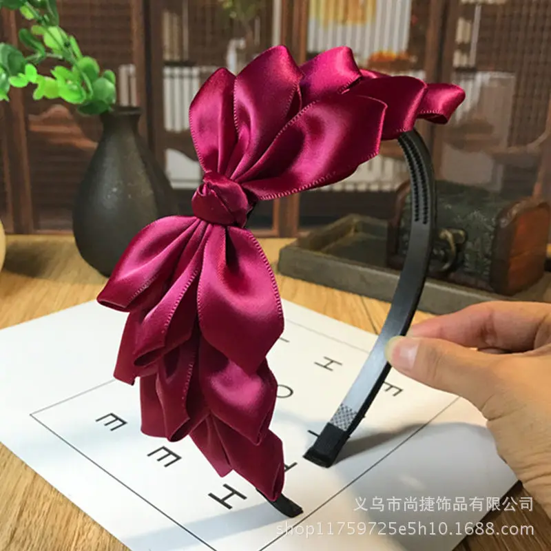 Korean-style Cute Hair Accessories Women's Solid Color Bow Hair Bands Hand-made Solid Color Headdress Customizable