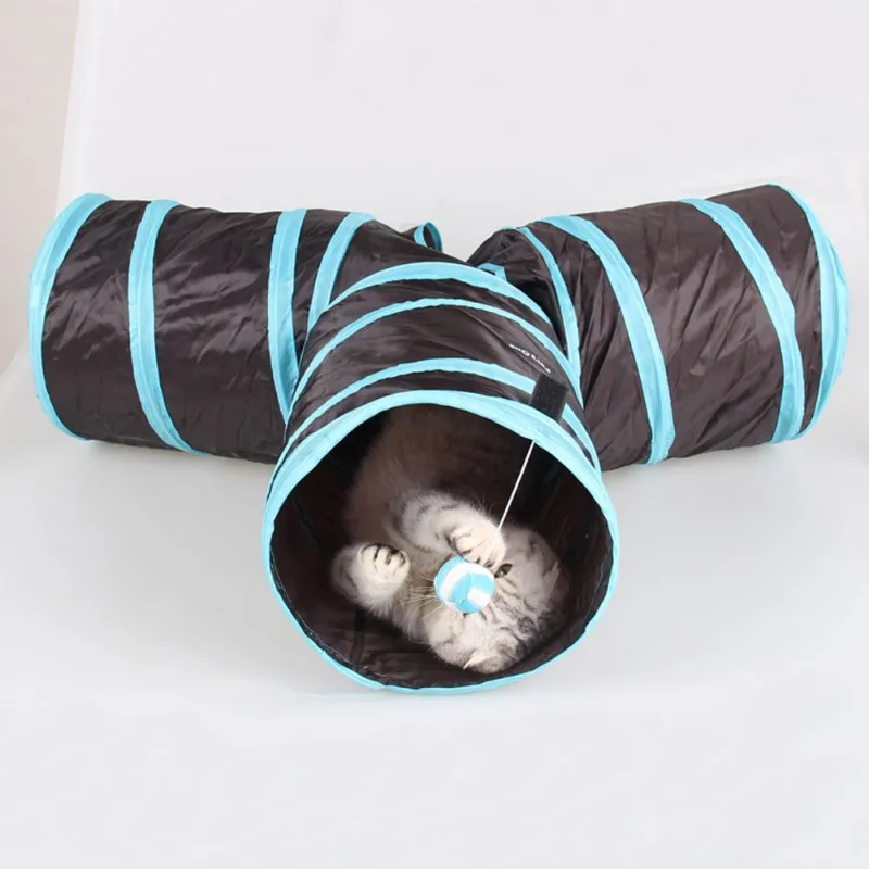 Игрушка-туннель для кошек, 3 отверстия, складная игрушка-туннель для кошек с мячом, игрушка-головоломка для кошек