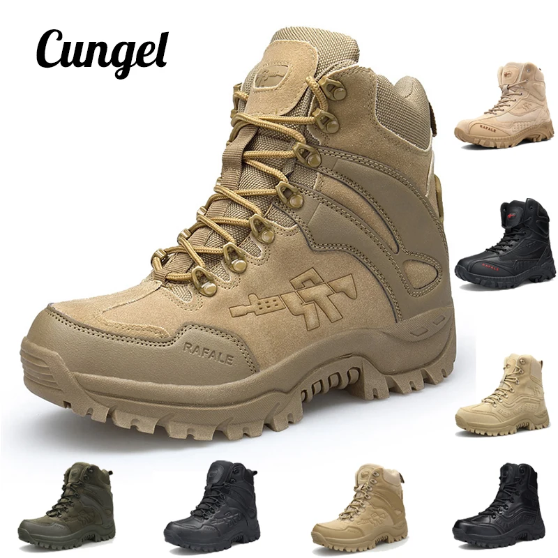 

Cungel Men's Military Boot Combat Mens Outdoor Ankle Boot Tactical Big Size Army Boot Male Shoes Safety Motocycle Boots Desert