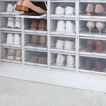 

3pc Transparent shoe box storage shoe boxes thickened dustproof shoes organizer box can be superimposed combination shoe cabinet