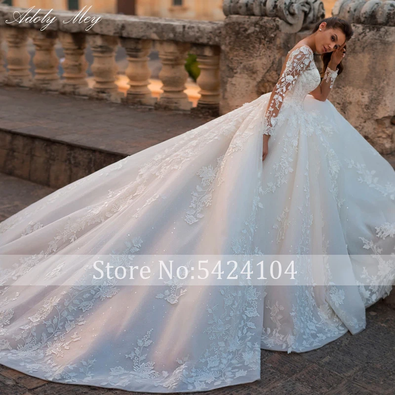 winter wedding dresses Adoly Mey Luxury Appliques Long Sleeve Beading A-Line Wedding Dress 2022 Custom Romantic Scoop Neck Lace Up Vintage Bridal Gown short wedding dresses