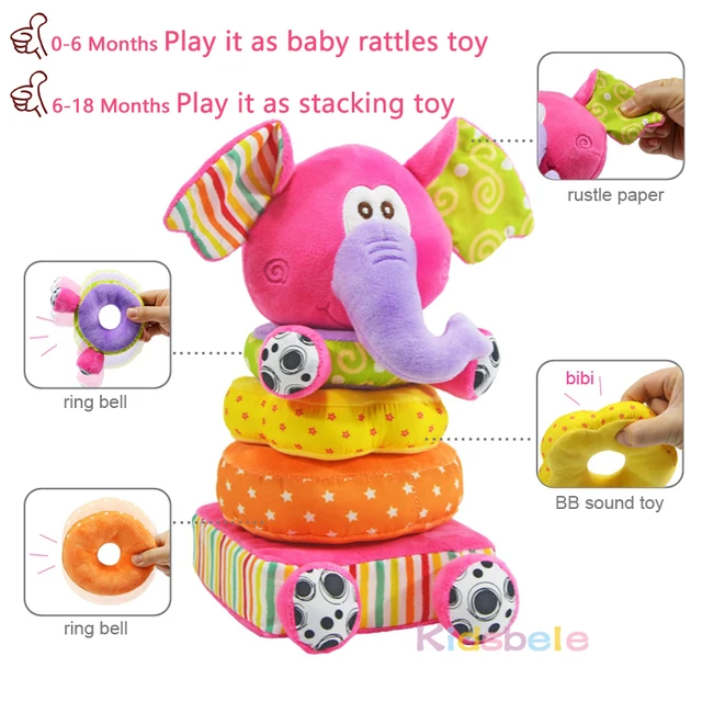Soft Baby Toys Rattles Educational Toys Infant Plush Mobile Rattles Toy Kidsbele Stacking Elephant Toys For Newborn Handbell 2