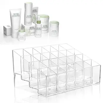 

Clear 24 Grid Slot Stair-Step Makeup Storage Lipstick Case Organizer Box Hot