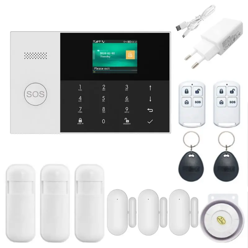 

1Set 1Set Wireless WIFI GSM GPRS Alarm System Home Security APP Remote Control RFID Card Arm Disarm Kit with Colorful Screen SOS
