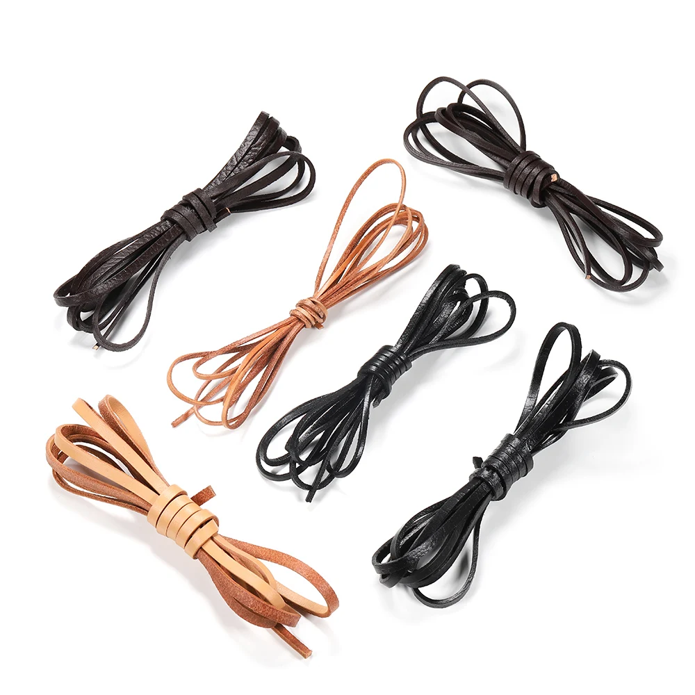 

2m 2-10 mm Width Flat Genuine Cow Leather Cord Bracelet Necklace Findings Leather Rope String DIY Jewelry Accessories Wholesale