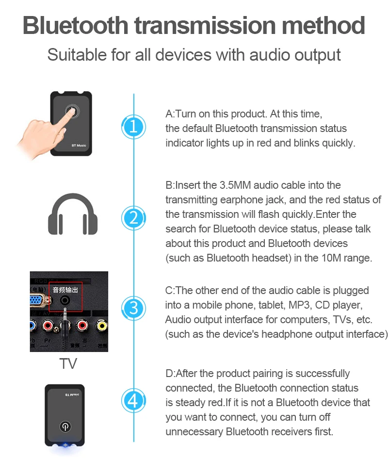 2 в 1 Передача получить беспроводной Bluetooth AUX адаптер 4,2 3,5 мм Jack аудио для столов ТВ домашняя звуковая система автомобильная стереосистема