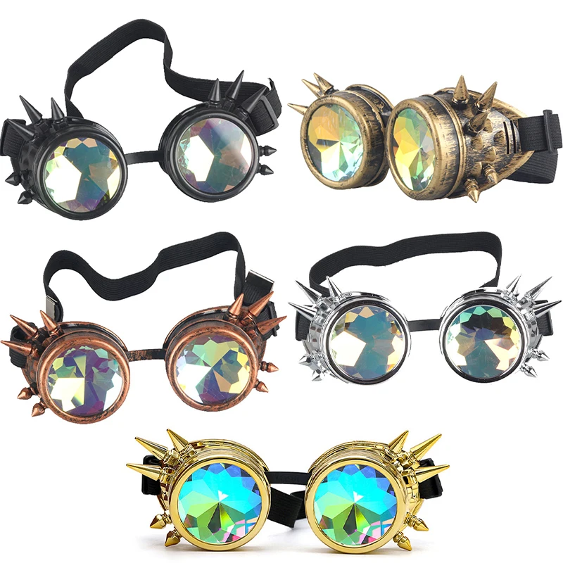 Hotselling Kaleidoscope Rainbow Glasses Men's Women's Sunglasses Rivet Steampunk Goggles Cosplay Vintage Gothic EDM Eyewear 6
