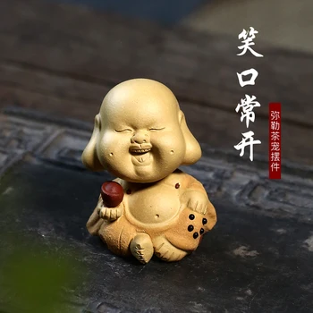 

】 undressed ore by the young monk tea pet period of mud little monk furnishing articles like Buddha maitreya tea play