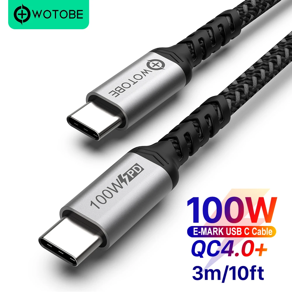 Кабель WOTOBE USB-C 2 м 5 А E-MARK PD100W для PD 25 Вт 45 65 87 96 ноутбуков S10 S20 Note10/20 PPS | Мобильные