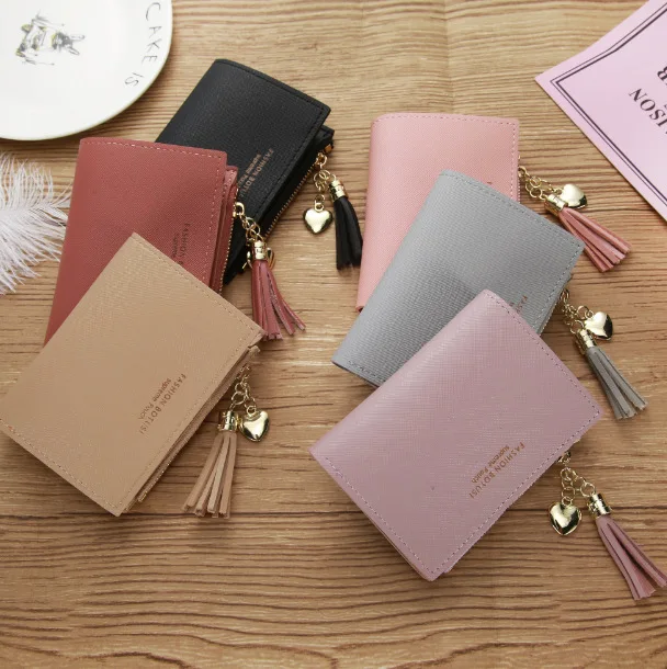 

JIULIN 2019 Tassel Women Wallet Small Cute Wallet Women Short Leather Wallets Zipper Purses Portefeuille Female Purse Clutch
