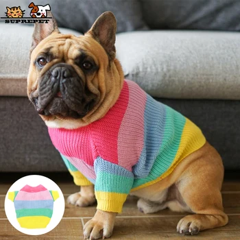 

SUPREPET Pet Dog Clothes Rainbow Dog Sweater for French Bulldog Winter Dog Knitted Sweater for Small Dogs dachshund Dog Jumper