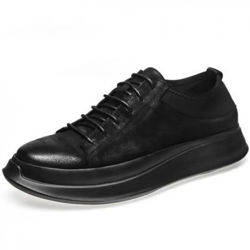

Autumn Black Genuine Cow Leather Sneaker Men Thick Sole Platform Running Sports Shoes Mens Tennis Trainers Casual Flat Sneakers