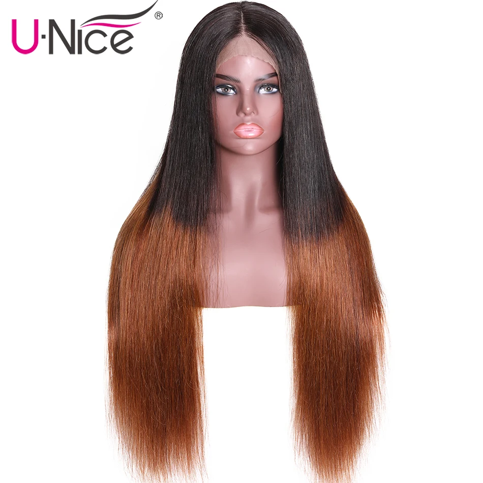 Волосы UNICE 13x6 Омбре человеческие волосы парик цветной Омбре парик на кружеве для женщин черные длинные T1B/4 прямые кружевные передние человеческие волосы парики