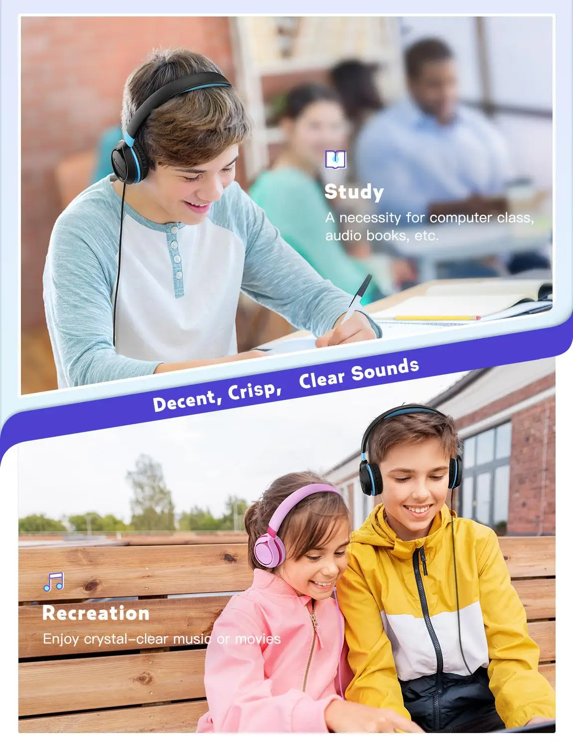 Mpow CHEI Kids Headphones Wired Volume Limit Teens Children Earphone Fold able Adjustable Headset For PC Cellphone Tablet Travel