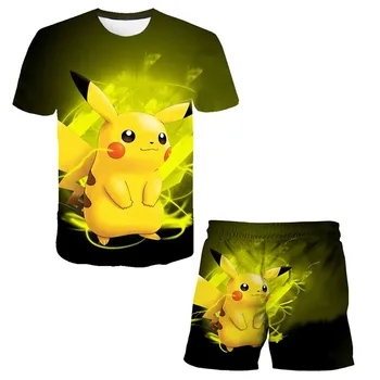 

Cartoon cat T-shirt suit that children like in summer 3D printing cute children's clothing polyester quick-drying short sleeve