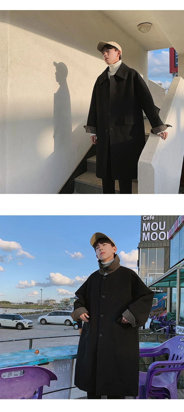Мужское пальто 2019 Осень/Зима Новое тонкое однотонное утолщенное пальто средней длинны свободного покроя с отворотом индивидуальность