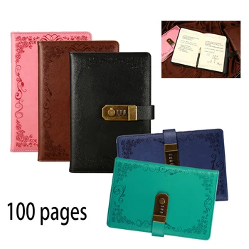 

1Pcs 100 Pages Vintage Travel Notebook Diary Journal Leather Retro A5 Note Book With Lock Code For School Stationery Gift