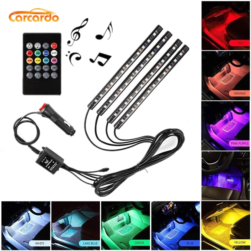 

1 Set Voice Music Control LED Atmosphere Neon Light Lamp Multi Color RGB Car Interior Decorative Glow With Car Lighter